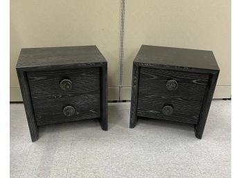 Pair New Crate Barrel  Altamont Black 2-Drawer Nightstands Retail $499 Each
