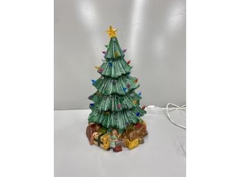 Vintage 1970s Atlantic Mold Ceramic Christmas Tree With Lights Unusual Base 17.5'
