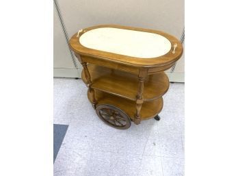 Vintage Marble Top Tea Or Pastry Cart On Wheels