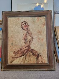 Oil On Canvas - Woman In A Gown By Leo Feldman Of LA, CA