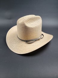 Cream Colored Linen Cowboy Hat With Black Band Size 7 1/4