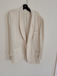 Cream Linen Tux Jacket  -  No Lining  - Medium -  Sport Coat