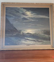 Large Seascape By Carlos M Gilbert - 42.5 X 37 Inches Oil On Canvas - Nicely Framed - Vintage Frame