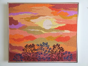 Sunset Cross Stitch 1970's - Fiber Arts Handmade - Mcm