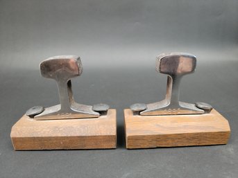 Train Anvil Book Ends - Railroad Bookends  Marked 1881