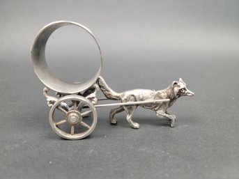 Fox Pulling A Cart Wheels Working Wheels Silver Plate Napkin Ring