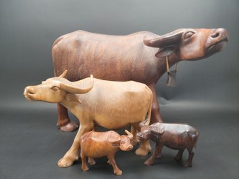 Thai Water Buffalo Statues Hand Carved Wood Three Sizes 4 Carvings Huge And Very Heavy
