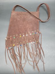 Suede Purse Hand Made With Beads And Fringe Extra Groovy - 1960's Style