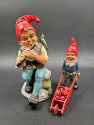 Gnomes - Two Lovely West German Gnomes - Large Is About A Foot Tall - His Pal Is About 6in