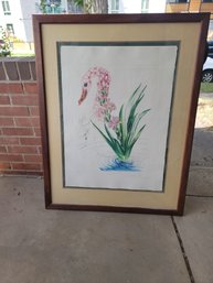 SALVADOR DALI 'Water-Hybiscus Swan' HAND SIGNED Surrealistic Flowers Nicely Framed