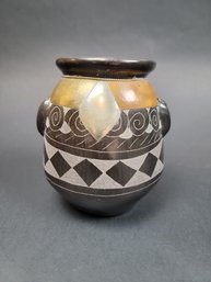 Black Pot With Brass - About 6 Inches Tall