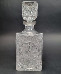 German Decanter Hofbauer Crystal Square With Stopper Byrdes  - Birds And Sunflowers