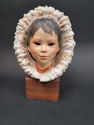 Cybis Vintage Porcelain Eskimo Child Snow Bunting Porcelain Figurine Bust/Head 10.5 Inches