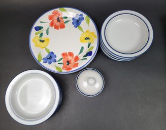 Dansk Made In Italy 3 Floral Plates 11.5 Inches And Eight Bistro Salad/Shallow Soup Bowls By Dansk