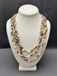 Mother Of Pearl Beaded Necklace, 72' Continuous Strand Can Be Worn Doubled Or Tripled!