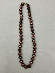 Natural Red Tigers Eye Beaded Necklace 17' Long With 10mm Beads