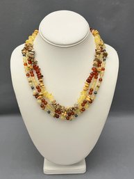 Triple Strand Natural Stone 20' Necklace With Silver Tone Beads And Clasp With 3' Extender
