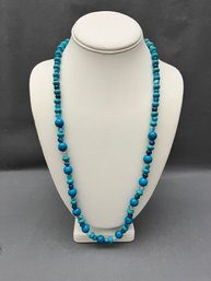 Sea Blue Stone Necklace 28' With Silver Tone Clasp