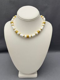 Monet Choker Necklace Milk Glass And Gold Tone Beads, Shepards Hook Clasp And 2' Extender