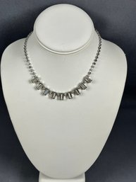 Vintage Clear Rhinestone Emerald Cut  And Round Stone Silver Tone Choker Necklace 15'