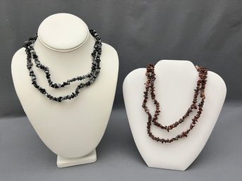 2 Strands Of Natural Stone Beads - 72' Red Jaspar Chips, 68' Of Snowflake Obsidian Chips