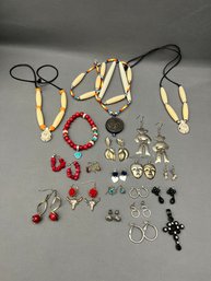 Big Lot Of  Earrings Necklaces And Fun! One Pair Earrings Marked Italy 925 - Untested