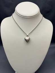 Sterling Silver Hollow Puffy Heart Necklace With 18' Chain