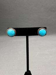 Vintage 13mm Signed Turquoise And  925 Stud Earrings