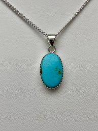 Beautiful Turquoise Sterling Silver Pendant On 20' Chain Nice Stone