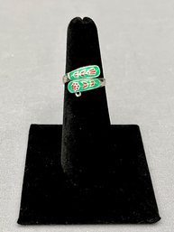 Vintage Sterling Silver Cloisonne Green And Red Floral Ring Thailand Size 6 - Slightly Adjustable