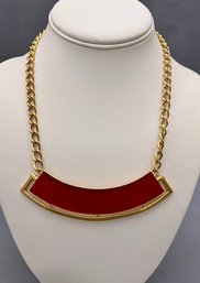Vintage Signed Monet Chery Red Enamel Gold Tone Necklace 16'