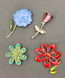 Four Vintage Floral Brooches - Rose Is Avon Others Are Unmarked - Wear Some Spring!