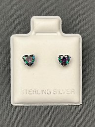 Sterling Silver 4mm CZ Mystic Topaz Heart Pierced Earrings