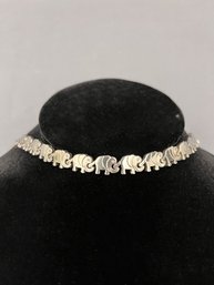 Sterling Silver Solid Elephant Link Bracelet  - Trunks Holding Tails 8' Long  Nice Weight At 24 Grams