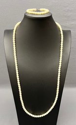 Glowing Mother Of Pearl Round 6mm Bead 32' Necklace And Matching 7.5' Bracelet