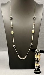 White House Black Market Black And Light Yellow Faceted Stone 32' Necklace And 8' Bracelet With Toggle Clasp