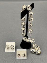 Oh So Shiny Rhinestone Ball Bracelet With Rhinestone Ball Dangle And Two Pairs Of Ball Earrings, 2 Sizes