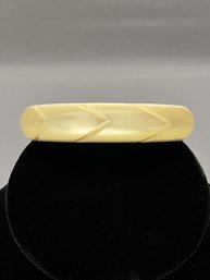 Glowing Carved Mother Of Pearl Bangle Bracelet - One Piece - 2.50' Interior Measurement, Uncommon Style