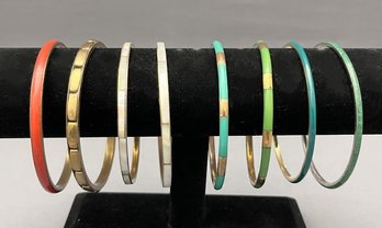 Colorful Lot Of Vintage Brass And Enameled And Mother Of Pearl Inlay Bracelets - One Signed JCrew
