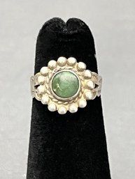 Adorable Vintage  Sterling Tiny Size 2.5 Signed JTU (?) With Green Center Stone Probably Native American