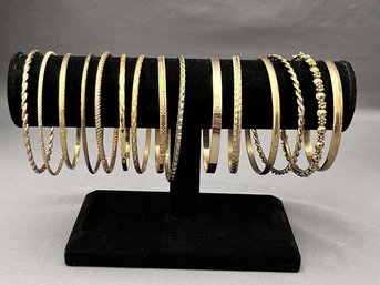 Lot Of 15 Gold Tone Fancy Bangle Bracelets, Unmarked