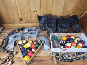 Pool Ball Lot And Accessories, Corners Counters And More