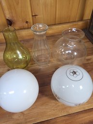 Glass Globe And Chimney Lot 5 Pieces