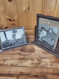 Set Of 2 Vintage Wood Hinged Picture Frames