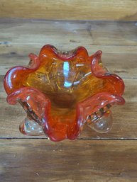 Heavy Thick Orange Art Glass 6 1/2' Dish