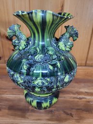 Antique Green Chinese Porcelain Koi Fish Vase