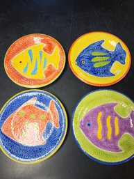 Set Of 4 Hand Painted 8' Fish Plates