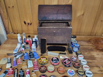 Antique Shoeshine Box & Contents
