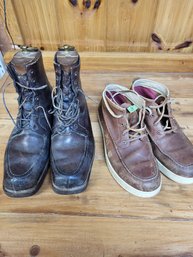 Two Pair Of Men's Vintage Work Shoes Boots Timberlands No Name Brand