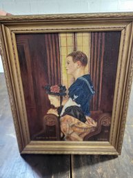 Oil On Canvas Painting Lemaire 1944 Framed 12.5' By 15.5' L. Action De Grace